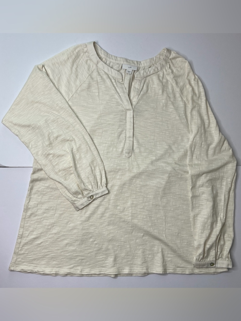 J. Jill Off-White Henley Shirt Size Med Cotton Modal Slub Knit Raglan Split Neck
